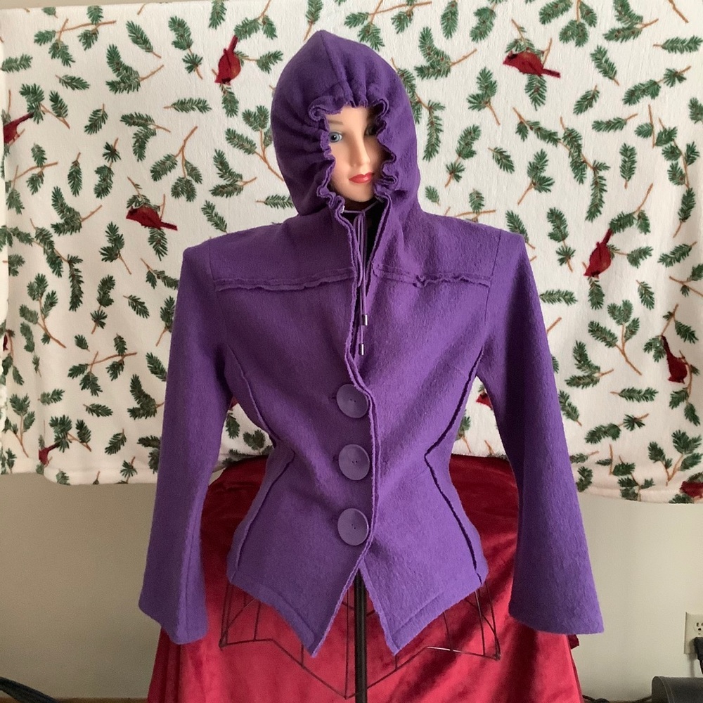 Linea Domani Wool Purple Hooded Jacket - Picture 3 of 8